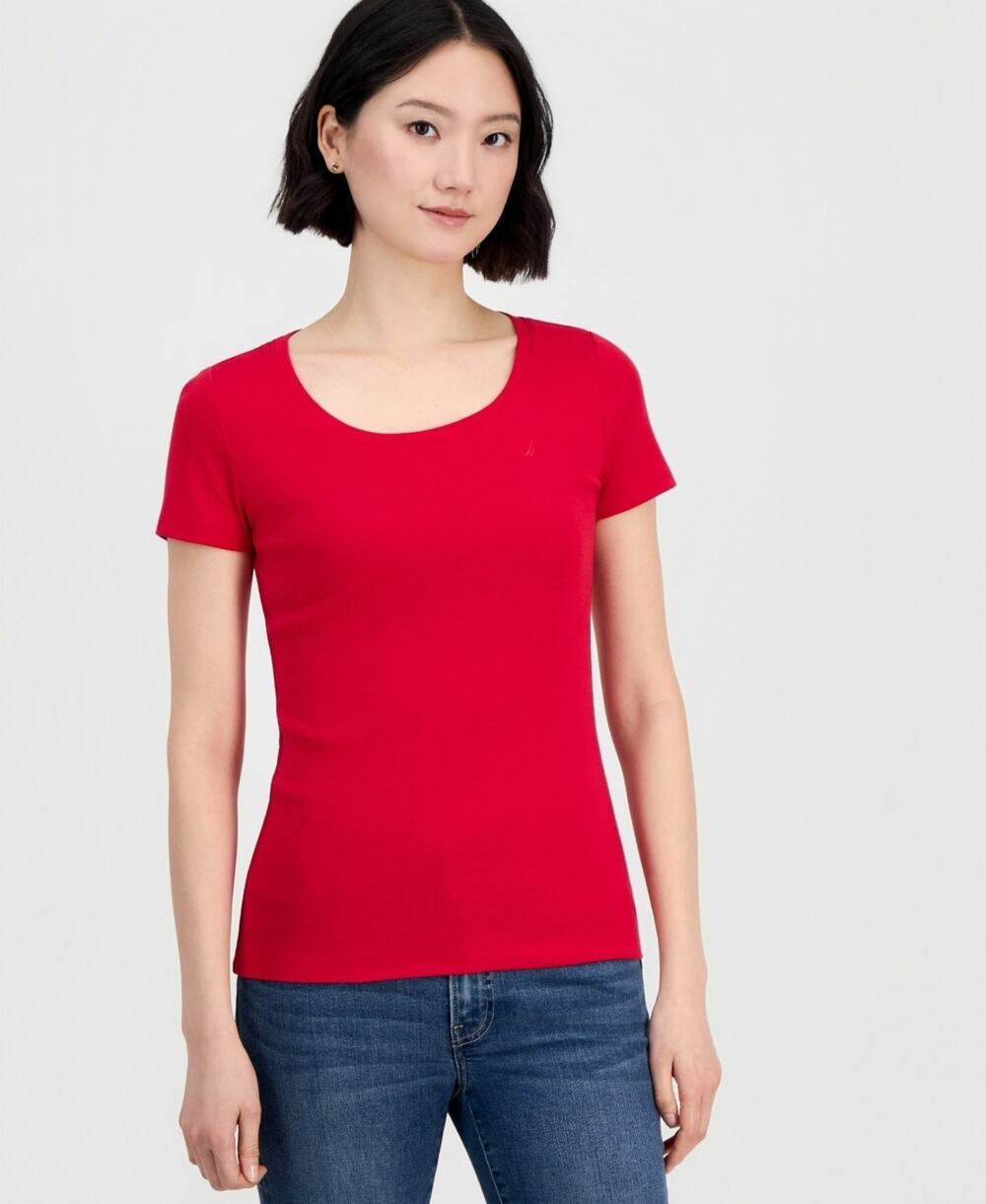Nautica Women's Cotton Short-Sleeve Scoop-Neck Tee Red Size XL 3847